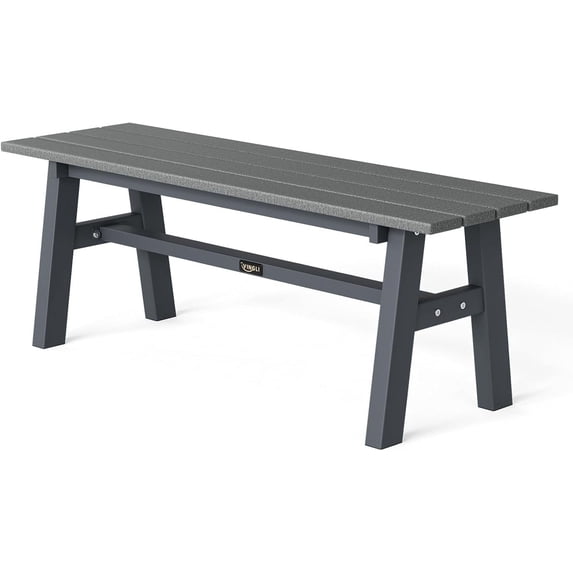 VINGLI 47” Outdoor Bench Garden Bench HDPE Porch Bench w/Metal Legs, Poly Lumber Patio Benches, 660 LBS Capacity Outdoor Backless Benches(Black)
