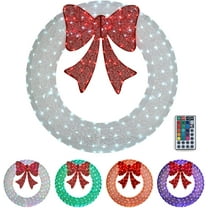 VINGLI 48 Inch Pre-lit Large Christmas Wreath with 224 LED Multi-Color Lights, Christmas Door Wreath for Garage, Outdoor Christmas Wreath with Red Bow, Timer Remote Control, Plug-in, White