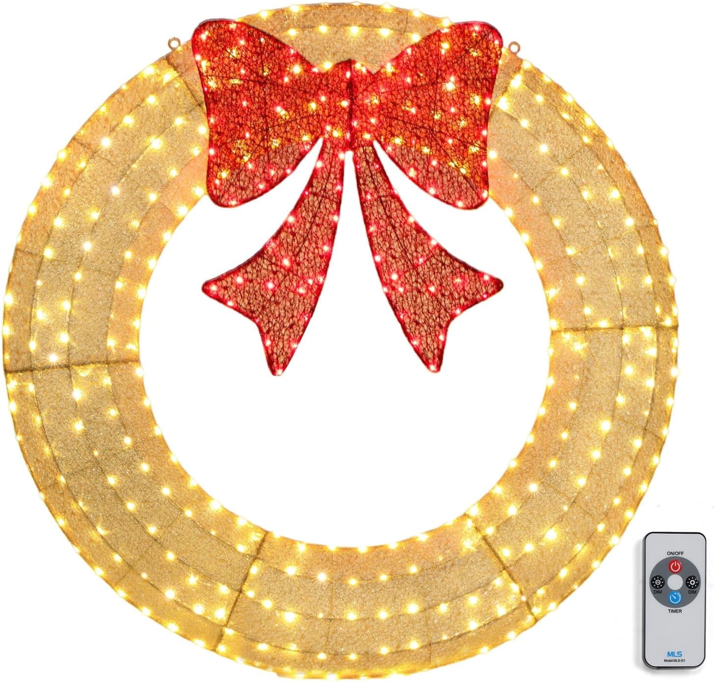 Goplus 48" Pre-Lit Christmas Wreath With 200 LEDs & Red Bow | Indoor/Outdoor Holiday Decoration For Door, Wall, Yard
