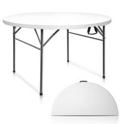 VINGLI 48" Round Bi-Folding Commercial Table, 4 Feet Portable Plastic Dining Card Table for Kitchen or Outdoor Party Wedding Event, White Granite