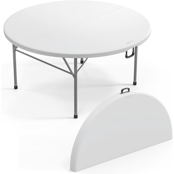 VINGLI 5 FT Round Bi-Folding Commercial Table, 60 inch Portable Plastic Dining Card Table for Kitchen Party Wedding Event, 5-Pack