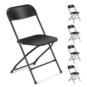 VINGLI 5 Pack Black Plastic Folding Chair, Indoor Outdoor Stackable Seat