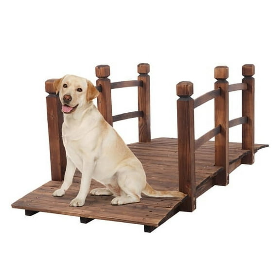 VINGLI 5 ft Garden Bridge Wooden Arch Footbridge Carbonized Wood