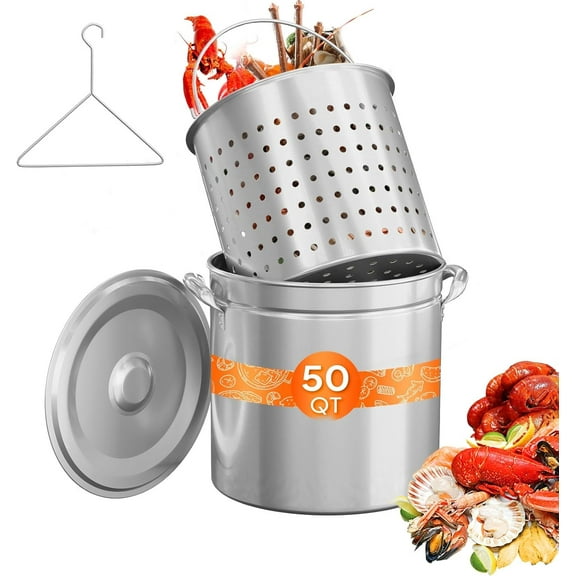 VINGLI 50QT Stainless Steel Seafood Boil Pot with Strainer Basket, Lid & Hook, Versatile Stock Pot for Crab, Lobster, Shrimp Boiling, Heavy-Duty Turkey Fryer Pot for Outdoor Cooking & Gatherings