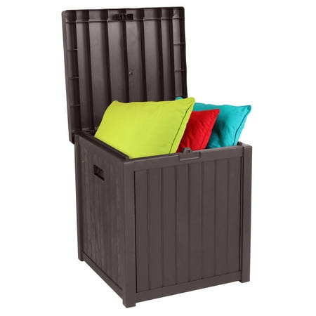 VINGLI 51 Gallon Plastic Deck Storage Box Indoor & Outdoor Lockable, Brown