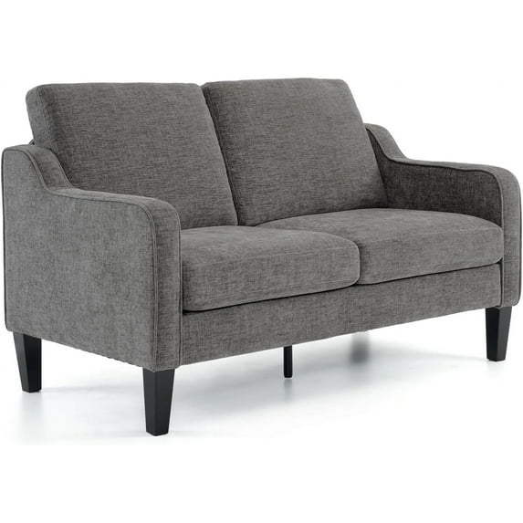 VINGLI Mid-Century Modern Chenille Scooped Armrests Loveseat, Light Grey
