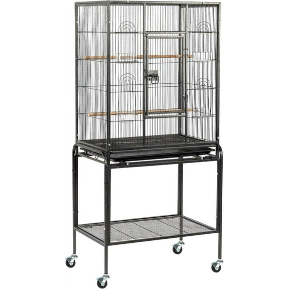 VINGLI 53-inch Large Bird Cage with Rolling Stand, Durable Wrought Iron Parakeet Cage with Slide Out Tray, Black Bird Cages for Parakeets/Lovebird/Cockatiels/Budgies and Other Small/Medium Birds