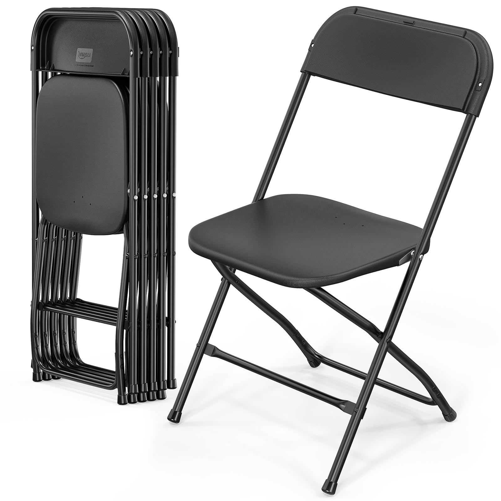 VINGLI 6 Pack Black Plastic Folding Chair, Indoor Outdoor Patio Garden