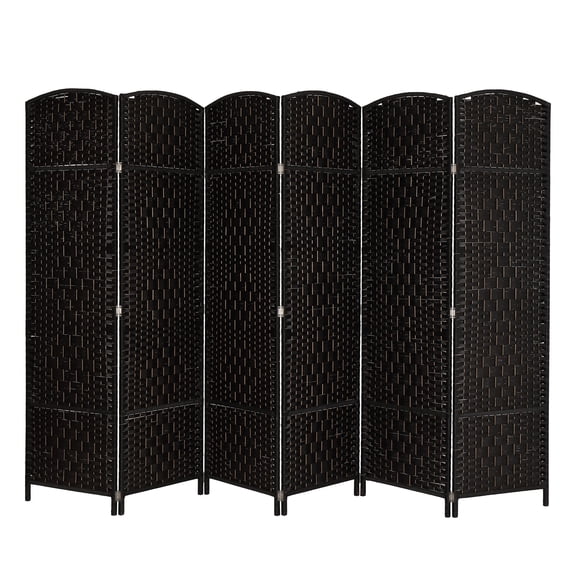 VINGLI 6-Panels Rattan Room Divider, 6 ft Folding Privacy Screen(Black)