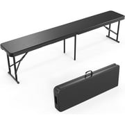 VINGLI 6 feet Plastic Folding Bench,Portable in/Outdoor Picnic Party Camping Dining Seat, Garden Soccer Multipurpose Entertaining Activities, Tree Patterned HDPE Tabletop, 1 Pack, Black