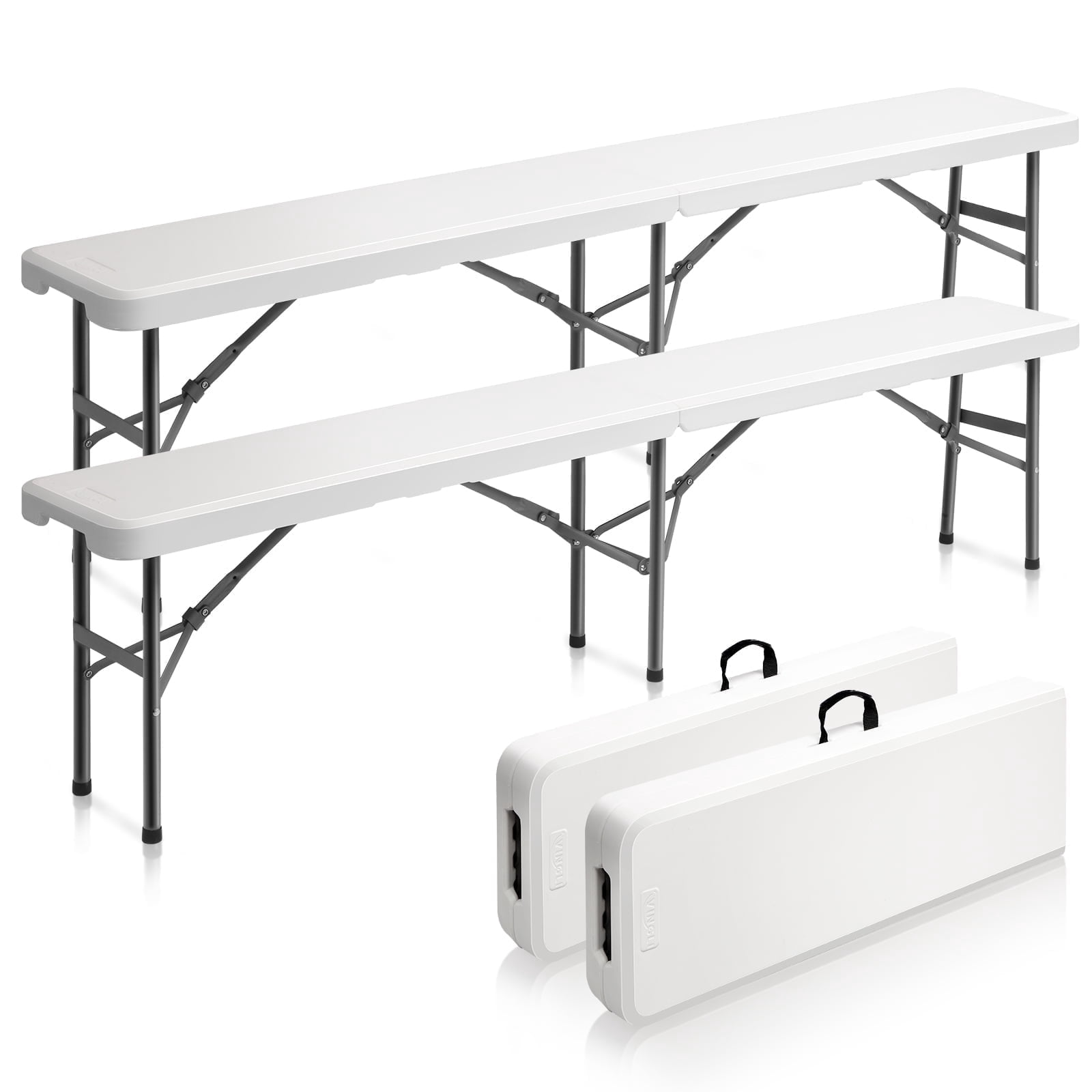 VINGLI 6 feet Plastic Folding Bench,Portable in/Outdoor Picnic Party Camping Dining Seat,Off-White Garden Soccer Multipurpose Entertaining Activities2 Pack
