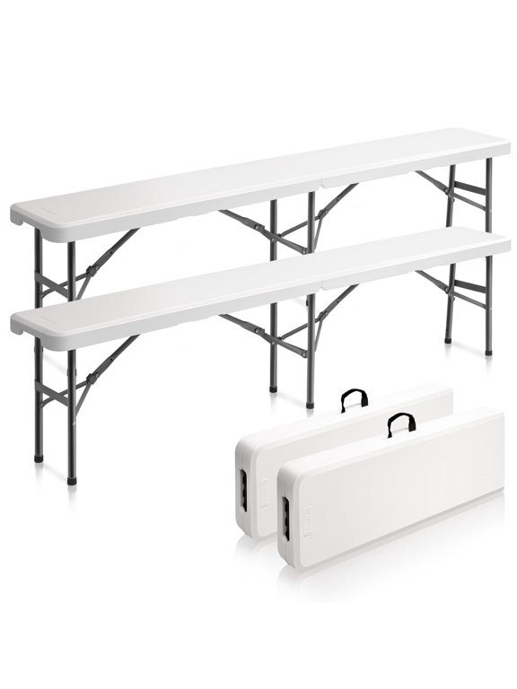6 feet Plastic Folding Bench,Portable in/Outdoor Picnic Party Camping Dining Seat,Off-White Garden Soccer Multipurpose Entertaining Activities2 Pack