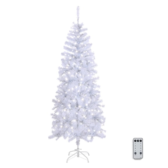 VINGLI 6 ft Pre Lit Pencil White Christmas Tree, Skinny Xmas Tree w/400 Tips & 210 LED Lights, Realistic Slim Christmas Tree Holiday Decoration for Home, Office & Party