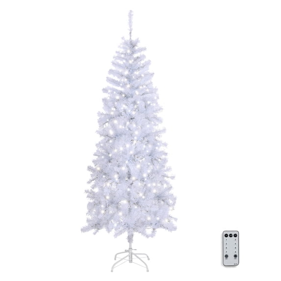 VINGLI 6 ft Pre Lit Pencil White Christmas Tree, Skinny Xmas Tree w/400 Tips & 210 LED Lights, Realistic Slim Christmas Tree Holiday Decoration for Home, Office & Party