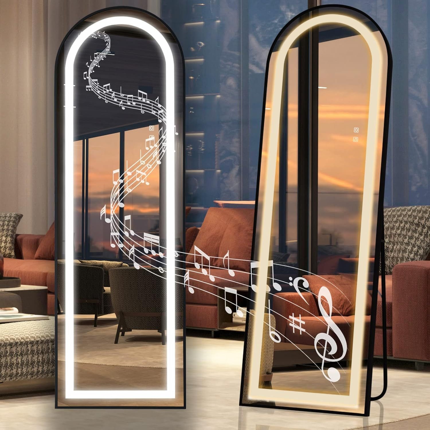 VINGLI 63" ×20" LED Bluetooth Arch Black Mirror Full Length with Stand