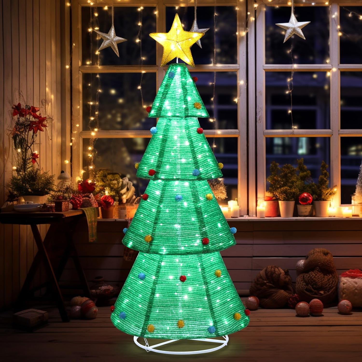 6FT Spruce Artificial Christmas Tree with Remote Timer 240 LEDs USB DIY LED  String Light Holiday Decor,Foldable Stand,48in Christmas Tree Bag