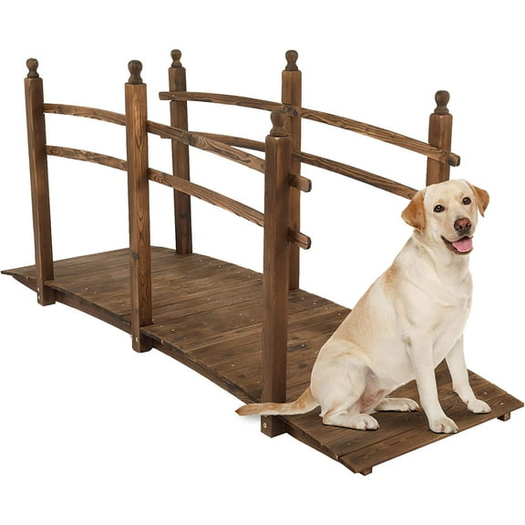 VINGLI 7.5 ft Garden Bridge, Arch Walkway Wooden Bridge with Safety Rails Stained Finished, Decorative Landscaping Footbridge for Koi Pond, Dry Creek Bed, Garden Pathway or Rustic Wedding Decor