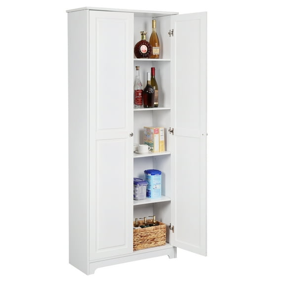 VINGLI 72" White Pantry Cabinets, Tall Kitchen Pantry Storage Cabinet with Doors and 4 Adjustable Shelves, Wood Kitchen Cupboard for Dinning Room, Laundry & Utility Room, Apartment