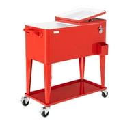 VINGLI 80 Qt Rolling Ice Chest, Patio Cooler with Wheels and Shelf(Red)