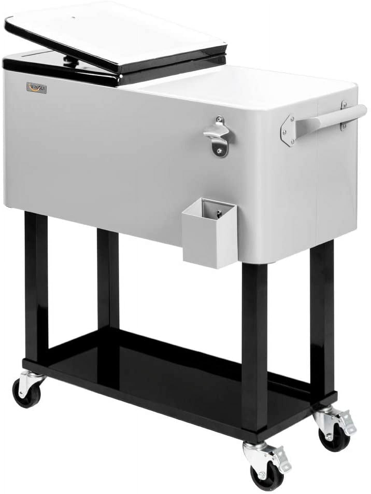 Gray 80QT Rolling Steel Cooler Cart with Wheels and Shelf
