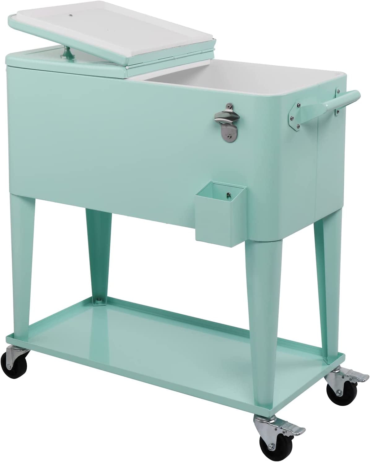 VINGLI 80 Quart Rolling Cart on Wheels, Portable Bar Drink Cooler, Beverage for Patio Pool Party, Ice Chest with Shelf,Bottle Opener,Water Pipe