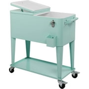 VINGLI 80 Quart Rolling Cart on Wheels, Portable Bar Drink Cooler, Beverage for Patio Pool Party, Ice Chest with Shelf,B