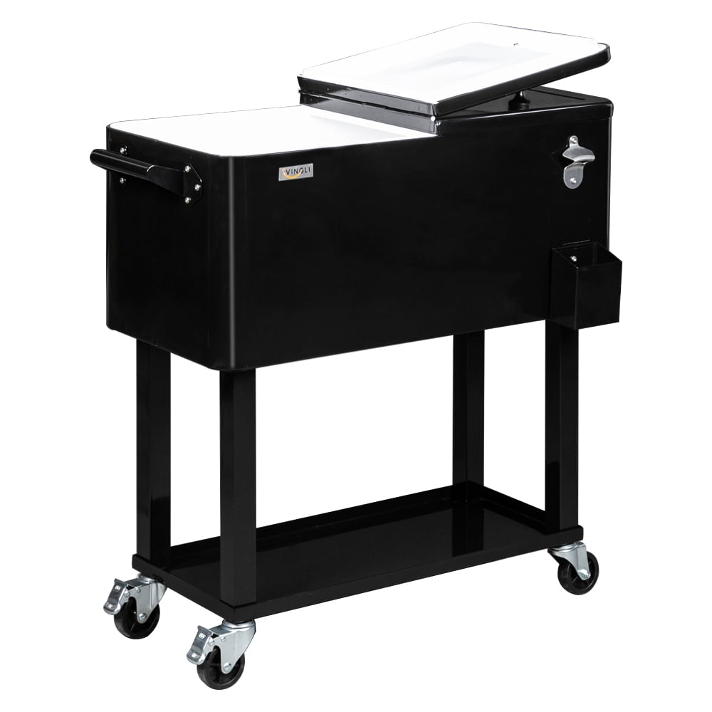 Black Steel 80 Quart Rolling Cooler Cart with Wheels