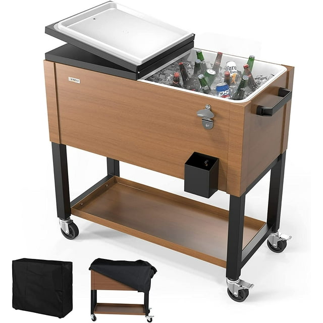 VINGLI 80 Quart Rolling Ice Chest on Wheels, Patio Cooler Cart with