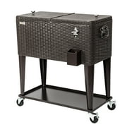 VINGLI 80 Quart Steel Rolling Ice Chest, Cooler Cart with Shelf, Bottle Opener
