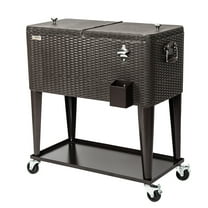 VINGLI 80 Quart Steel Rolling Ice Chest, Cooler Cart with Shelf, Bottle Opener