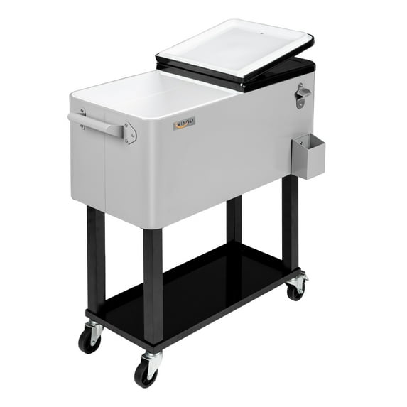 VINGLI 80 qt Steel Ice Chest Cooler Cart, Wear Resistant