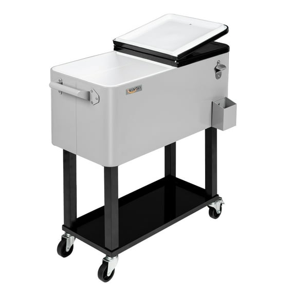 VINGLI 80 qt Steel Ice Chest Cooler Cart, Wear Resistant