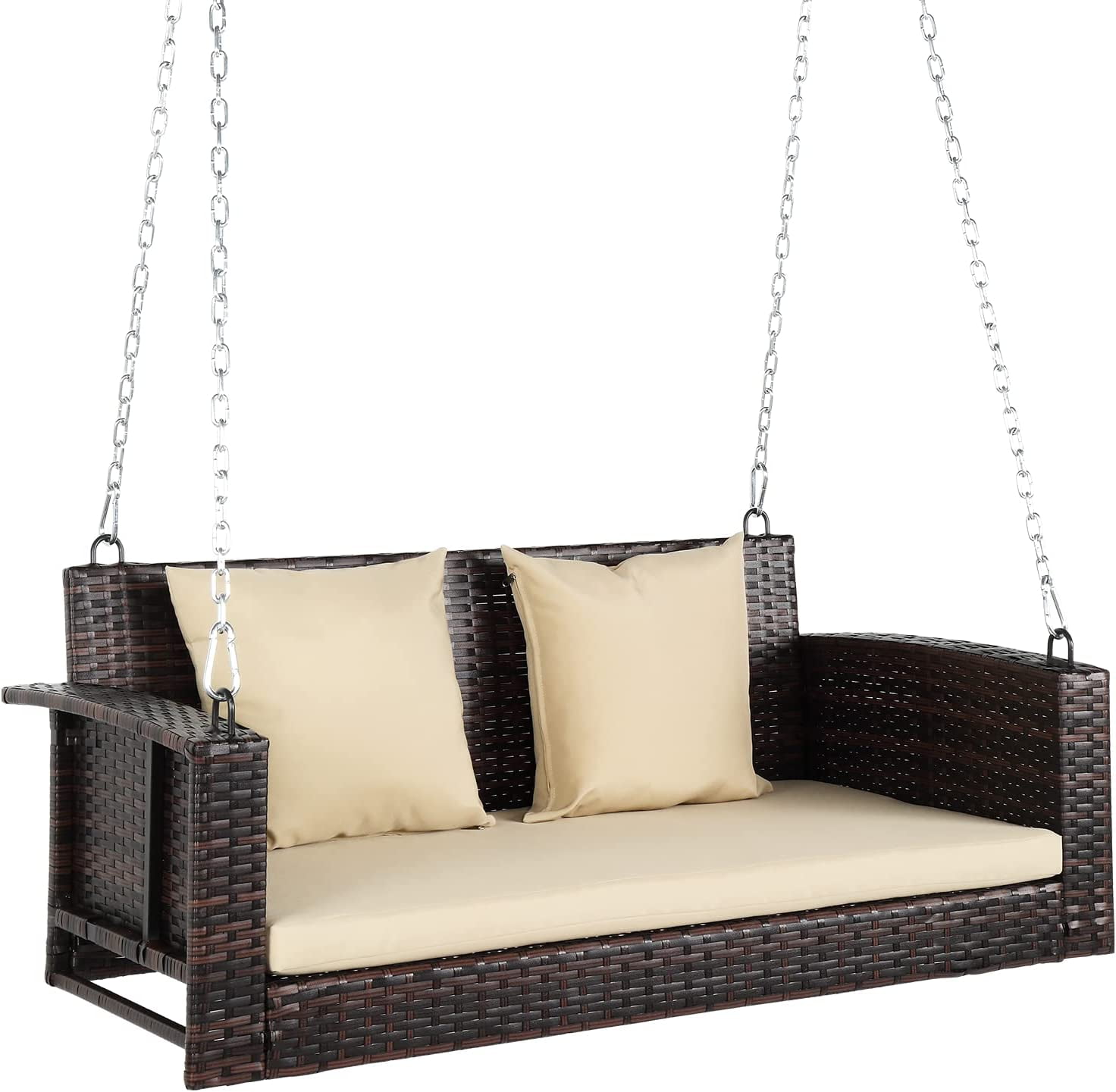 VINGLI 800 lbs Wicker Porch Swing Outdoor with Cushions & Extra Long