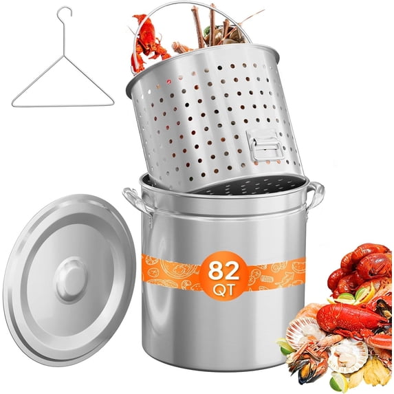 VINGLI 82QT Stainless Steel Seafood Boil Pot with Strainer Basket, Lid ...