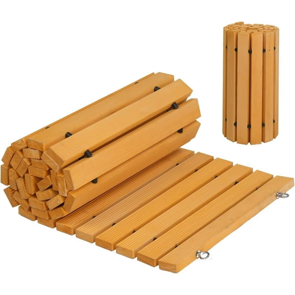 VINGLI 8ft L 22in W Wooden Garden Pathway, Roll Out Outdoor Walkway Flooring W/Steel Wire, Anti-Slip Texture, Ground Stakes, Fir Wood Pathway for Garden, Patio, Wedding, Beach, Party Decor