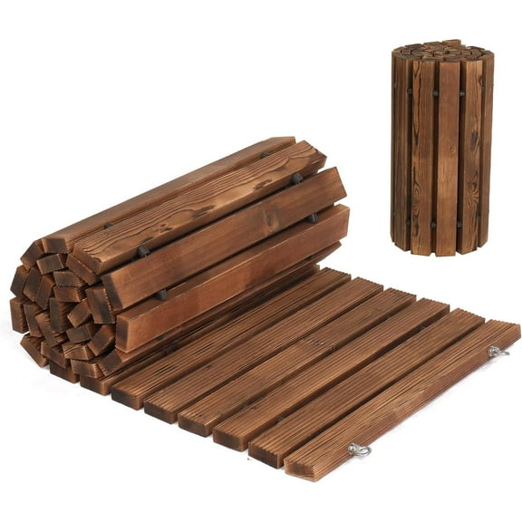 VINGLI 8ft L 22in W Wooden Garden Pathway, Roll Out Outdoor Walkway Flooring W/Steel Wire, Anti-Slip Texture, Ground Stakes, Fir Wood Pathway for Garden, Patio, Wedding, Beach, Party Decor