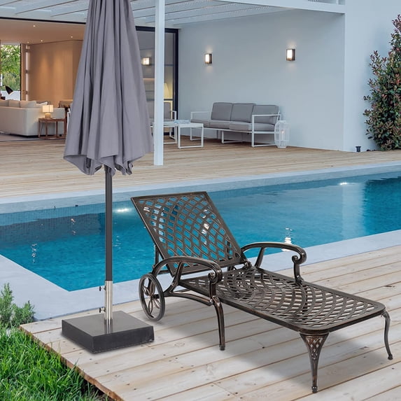 VINGLI Aluminum 3-Position Adjustable and Wheels Outdoor Chaise Lounge Chair Bronze