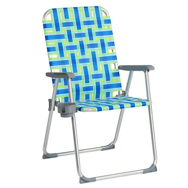 VINGLI Aluminum Patio Lawn Chairs Folding 1 Pack with Detachable Cup Holder, Webbed Beach Chair Folding Chair Outdoor Portable Camping Chair