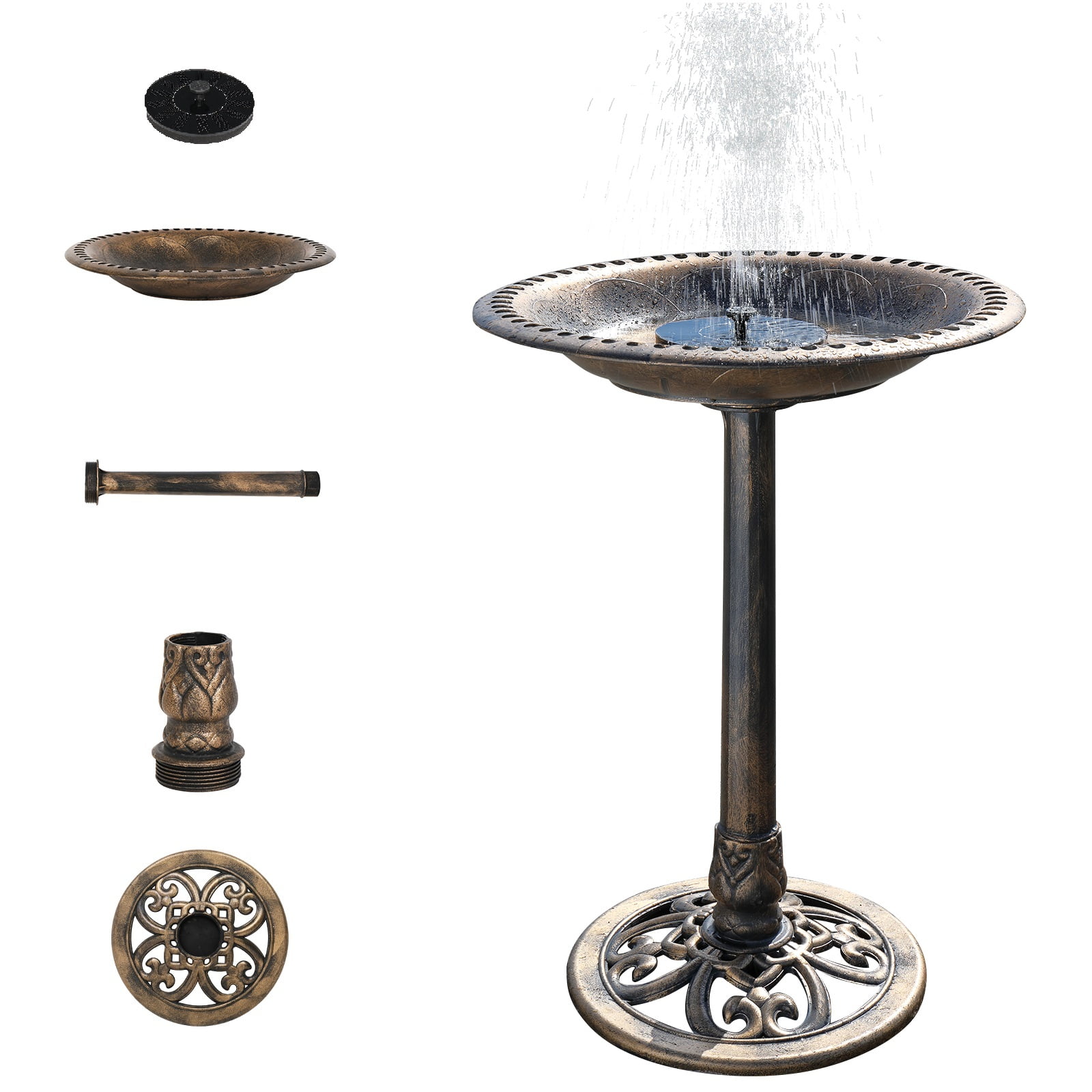Antique Copper 28" Metal Bird Bath with Solar Fountain