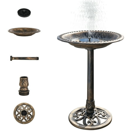 VINGLI Bird Bath with Solar Fountain 28" H Antique Copper Resin Birdbath