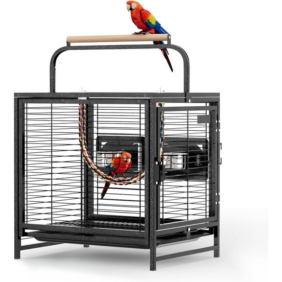VINGLI Bird Cage, 25 inch Wrought Iron Bird Travel Carrier, Cage with Handle for Parakeets, Parrot, Lovebirds, Finches, Small/Medium Birds