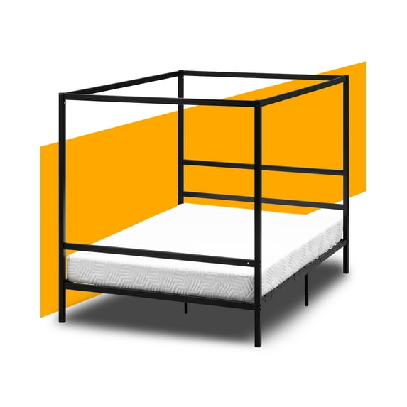 VINGLI Black Canopy Bed Frame Full with Headboard, 10 Inch Metal Platform Bed Full with 4 Posters, No Box Spring Needed