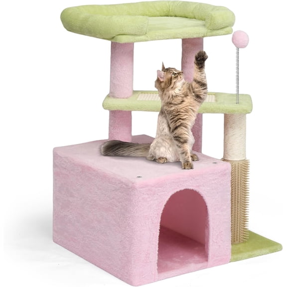 VINGLI Cat Tree, 27 inch Small Cat Tower with Scratching Post and Pad, Cat Condo for Indoor Kittens Padded Top Bed, Cats Indoor Activity Center