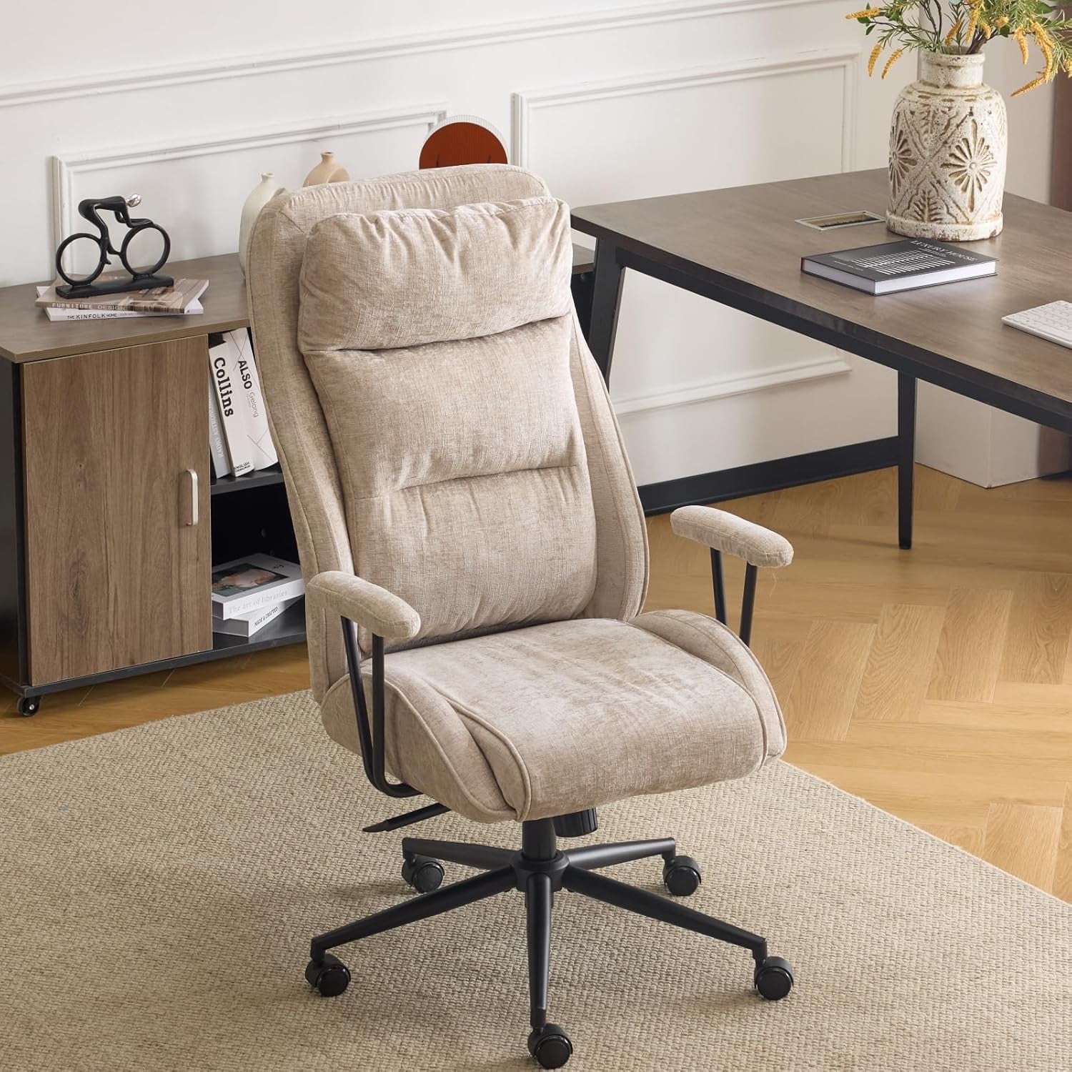 VINGLI Chenille Executive Ergonomic Fabric Office Chair with 100-130 ...