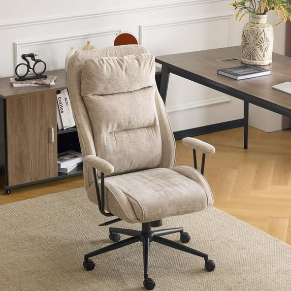 VINGLI Chenille Executive Ergonomic Fabric Office Chair with 100-130° Recline, High-Back Desk Chair with Adjustable Base &Padded Back & Wheels, Comfy Chair for Gaming, Computer, Home Office,Dark Gray