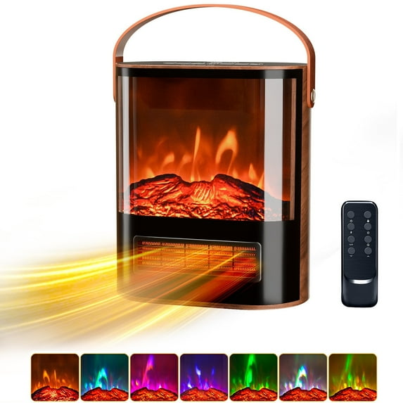 VINGLI Electric Fireplace Heater for Indoor Use w/Remote & Timer, 1500W Portable Fake Fireplace with 7 Flame Color, Adjustable Temperature, Overheat Protection for Home Living Room Bedroom Office