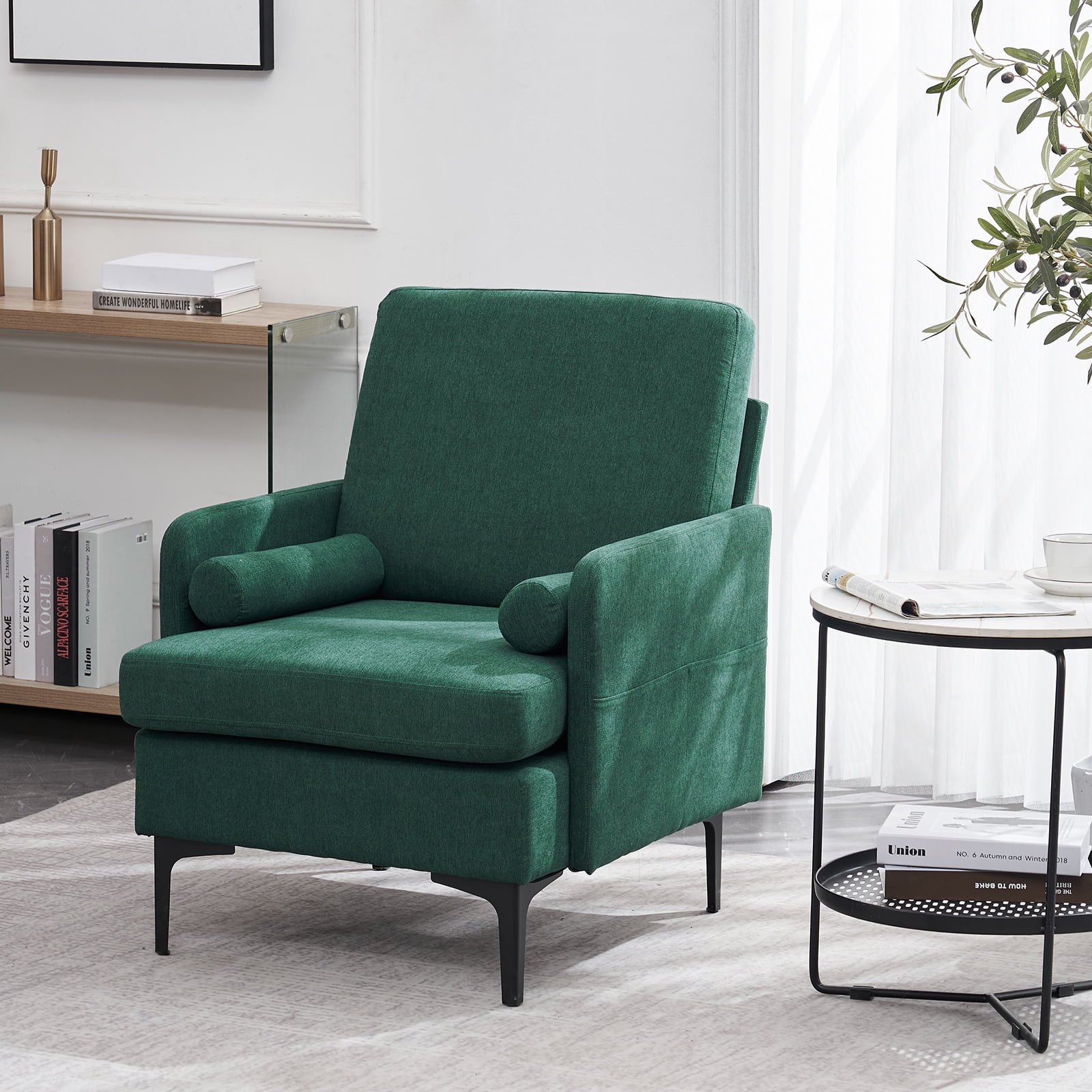 VINGLI Extra Wide Deep Accent Chair Emerald Green Mid Century