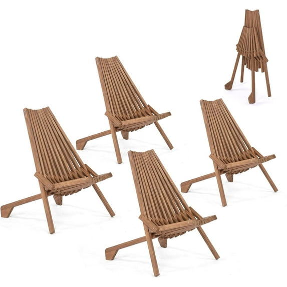 VINGLI FSC Acacia Wood Folding Outdoor Chairs Set of 4,Weather-Resistant Wooden Folding Chairs Patio Chair Furniture Comfy Adirondack Chairs Lounge Chair for Deck Fire Pit Porch Camping,Up to 350LBS
