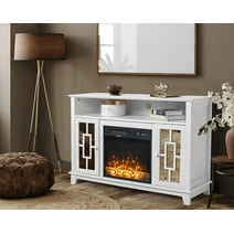 VINGLI Fireplace TV Stand for 55 inch TV, White Entertainment Center Media Console with Mirror Doors