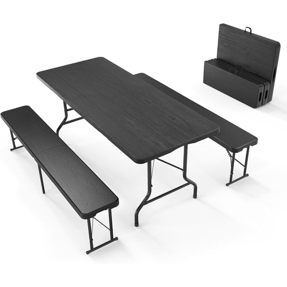 VINGLI Foldable Camping Table, Black